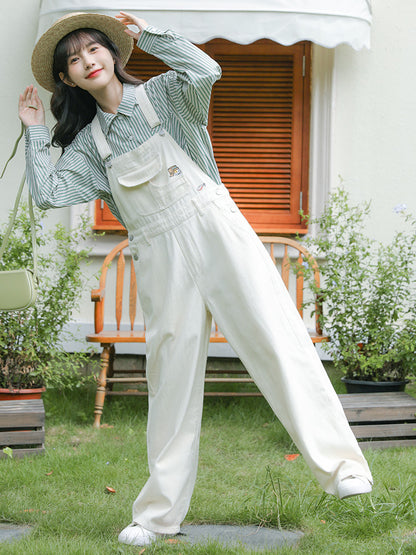 Womens Solid Color Denim Straight Overalls