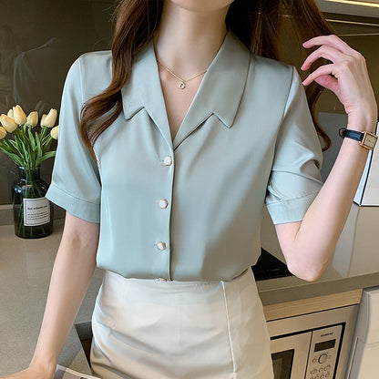 Summer High End Ladies Short Sleeve Chiffon Shirt Women