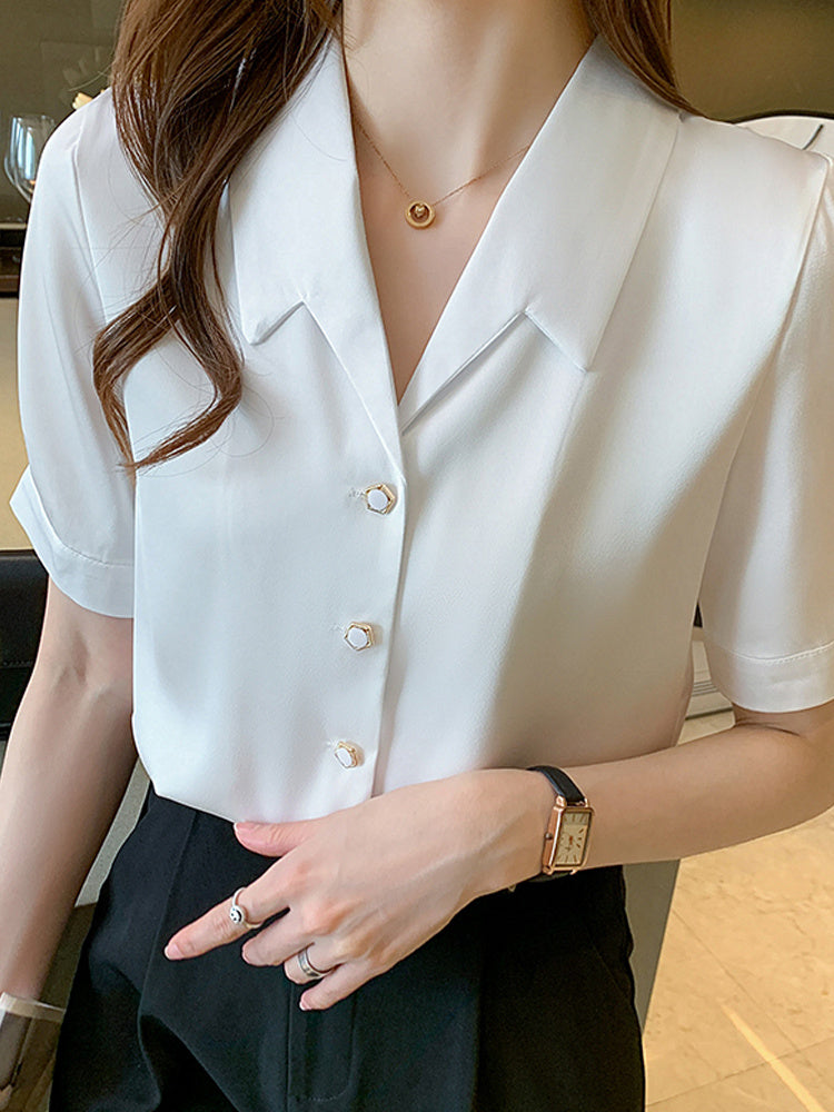 Summer High End Ladies Short Sleeve Chiffon Shirt Women