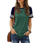 Stitching Faded Short-sleeved Ladies Casual T-shirt