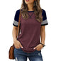 Stitching Faded Short-sleeved Ladies Casual T-shirt