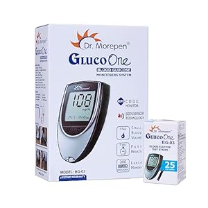 DR. MOREPEN GlucoOne Blood Glucose Monitor Model BG 03 with 25 Strips