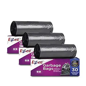 Ezee Black Garbage Bags for Dustbin | 90 Pcs | Medium 19 X 21 Inches | 30 Pcs x Pack of 3