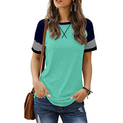 Stitching Faded Short-sleeved Ladies Casual T-shirt