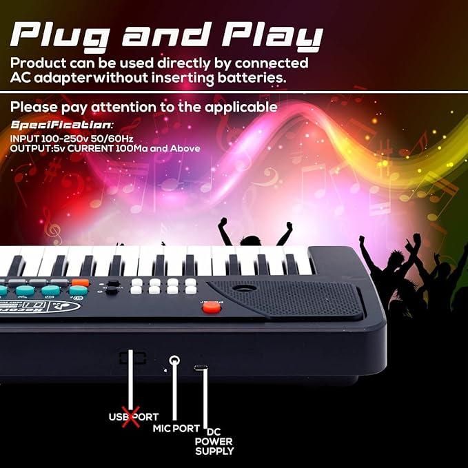 37 Keys Piano Keyboard Toy with Microphone, USB Power Cable & Sound Recording Function Analog Portable Keyboard