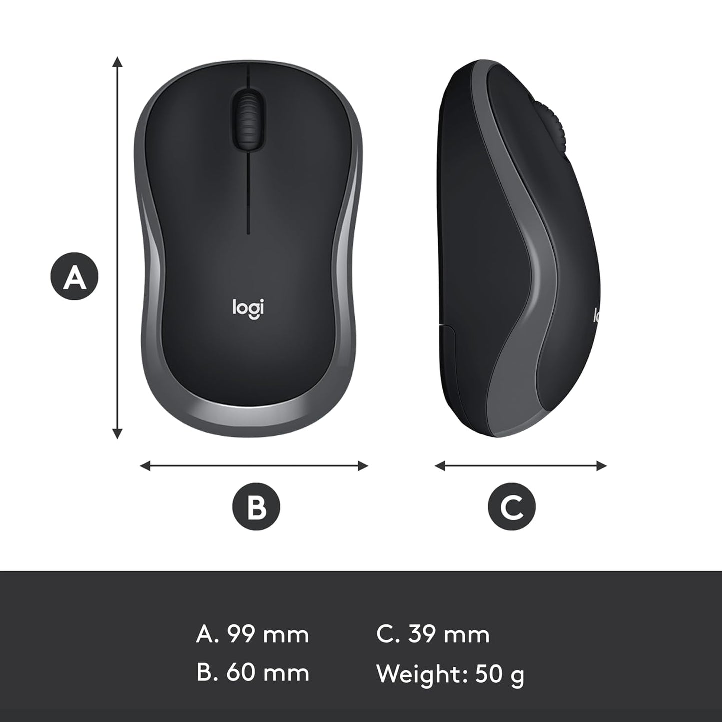 Logitech M186 Wireless Mouse, 2.4GHz with USB Mini Receiver, 12-Month Battery Life, 1000 DPI Optical Tracking, Ambidextrous, Compatible with PC, Mac, Laptop