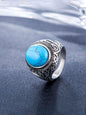 Men Silver-Plated Blue Stone Studded Oxidized Ring