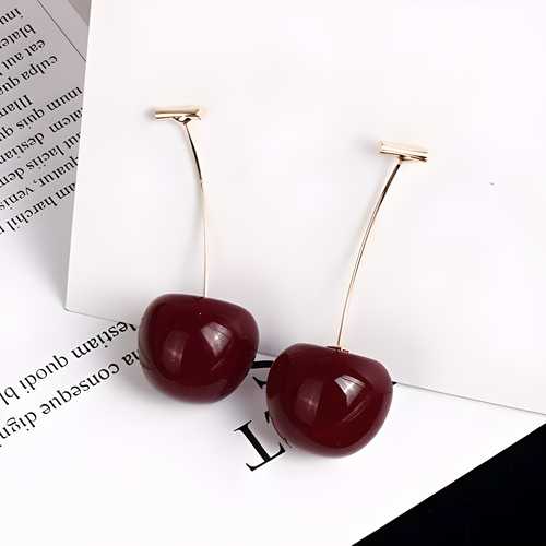 3D Red Cherry Drop Earrings Cute Fruit Gold Dangle Earrings