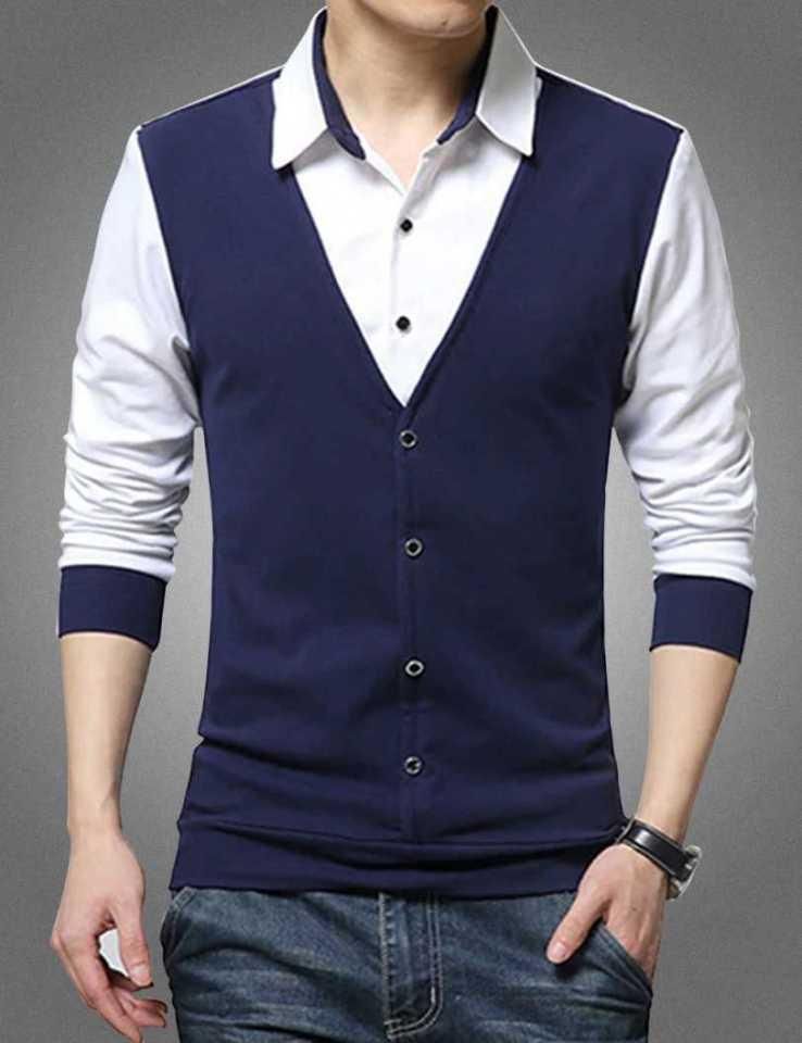 Cotton Blend Color Block Full Sleeves Slim Fit Casual Shirt