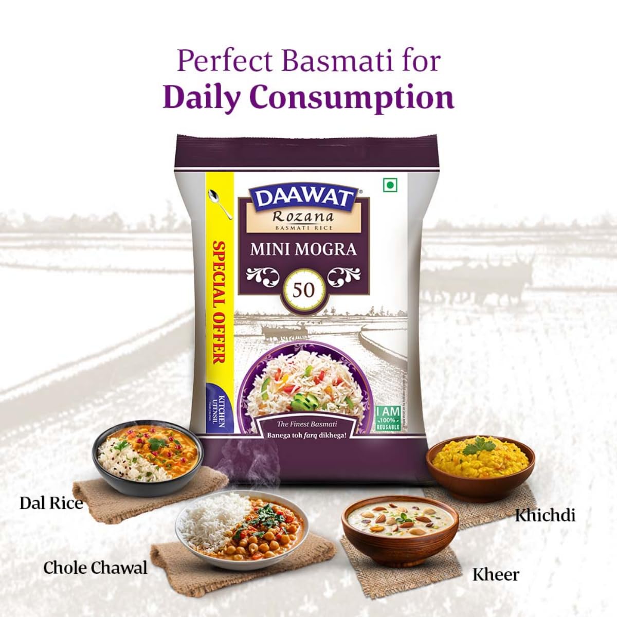 Daawat Sehat/Rozana Basmati Rice Mini Mogra, 5kg