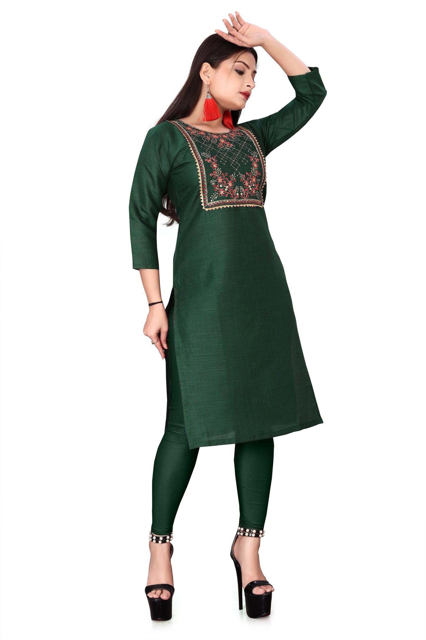 Women's Embroidery Cotton Slub Kurti