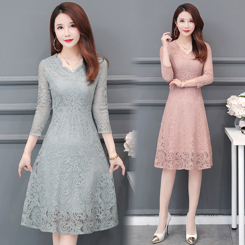 Autumn Womens Lace Mid Length Dress