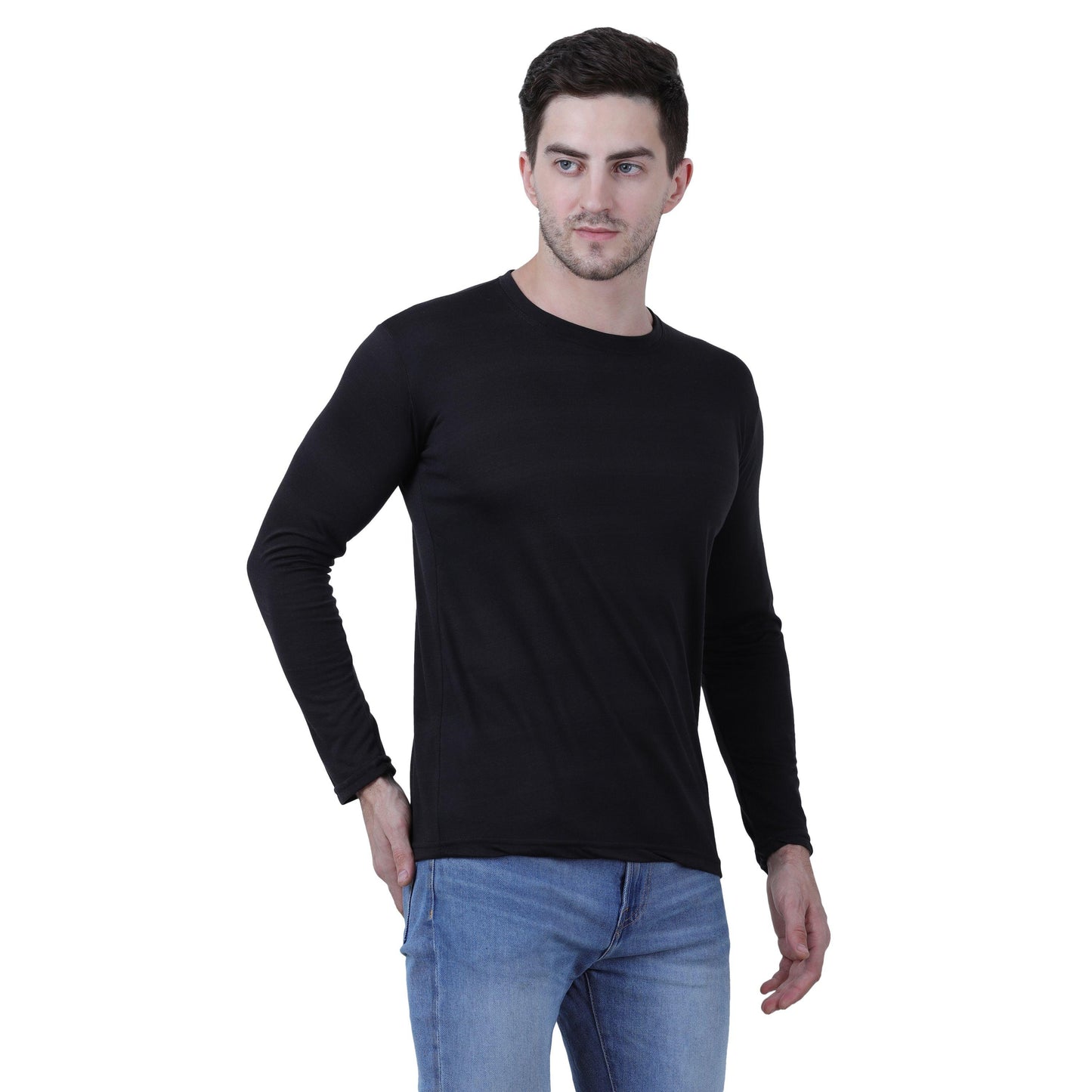 Cotton Blend Solid Full Sleeves T-Shirt