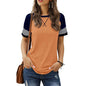 Stitching Faded Short-sleeved Ladies Casual T-shirt