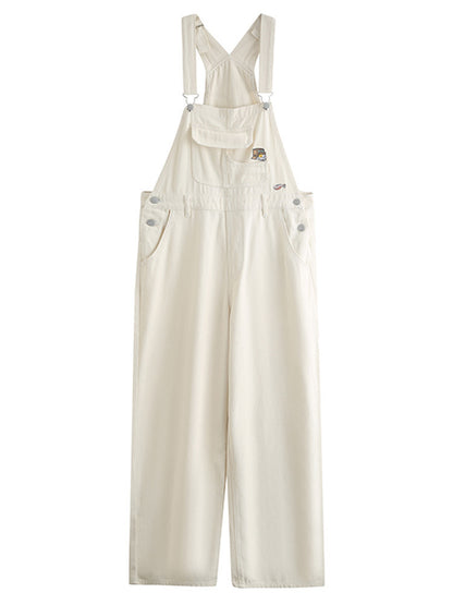 Womens Solid Color Denim Straight Overalls