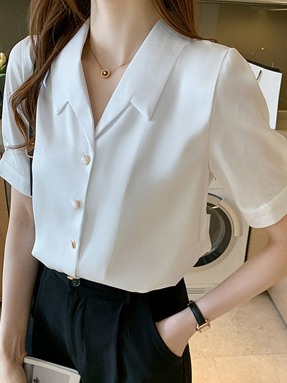 Summer High End Ladies Short Sleeve Chiffon Shirt Women