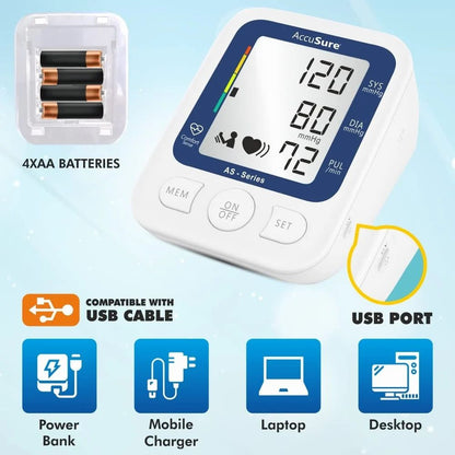 AccuSure AS Series Automatic and Advance Feature Blood Pressure Monitoring System, White