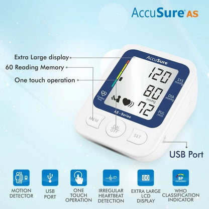 AccuSure AS Series Automatic and Advance Feature Blood Pressure Monitoring System, White